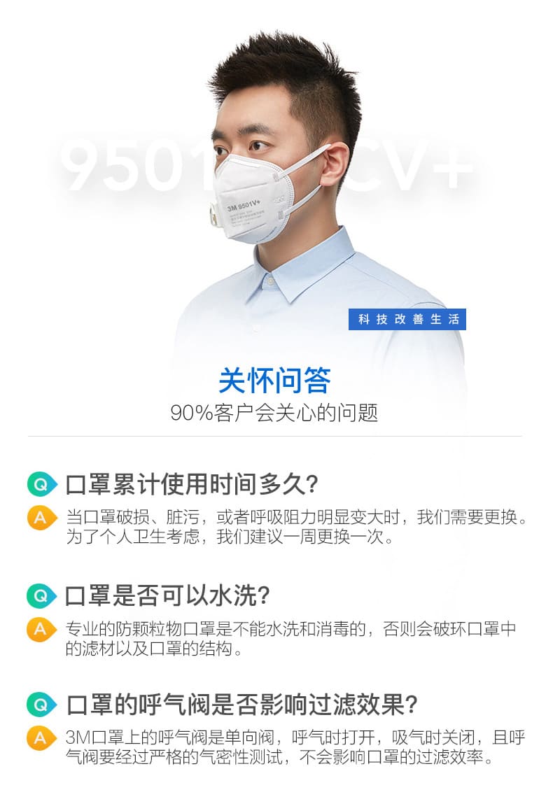 3M 9501V+ 防颗粒物口罩 （呼气阀、耳带式、中国KN95认证）